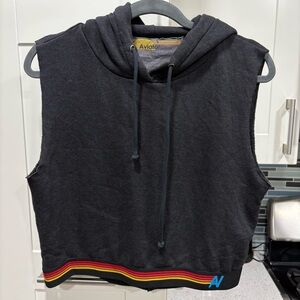 Aviator Nation Black Sleeveless Hoodie with Rainbow Trim